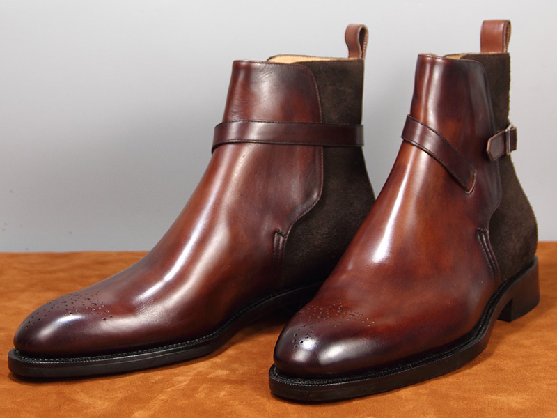 麂皮拼接小牛皮的焦特布爾靴