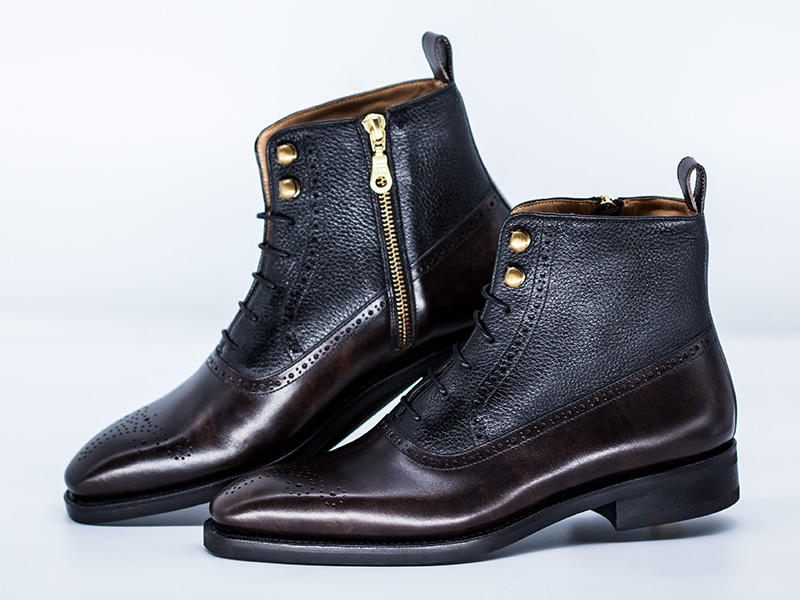 博物館皮料拼接布料的巴爾莫勒爾靴