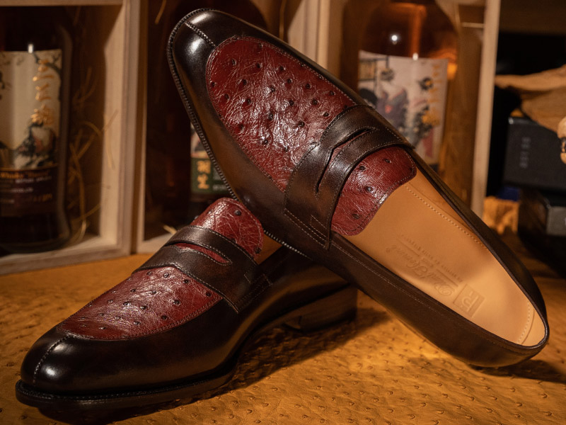 鴕鳥皮鑲拼小牛皮樂福鞋