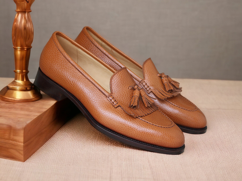 鴕鳥皮鑲拼小牛皮樂福鞋