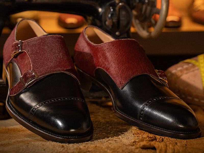 小牛皮鑲拼胎牛皮雙釦孟克鞋