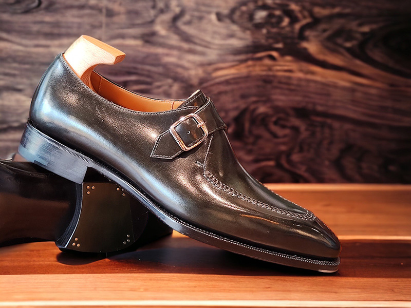 鱷魚皮鑲拼義大利博物館皮單釦孟克鞋